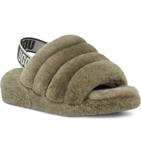 UGG fluff yeah slide shoes slippers Womans burnt olive green - Picture 11 of 15